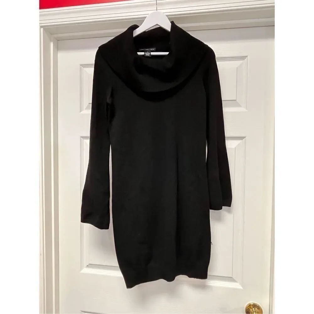 Joan Vass Black Cowl Neck Sweater Dress sz S EUC